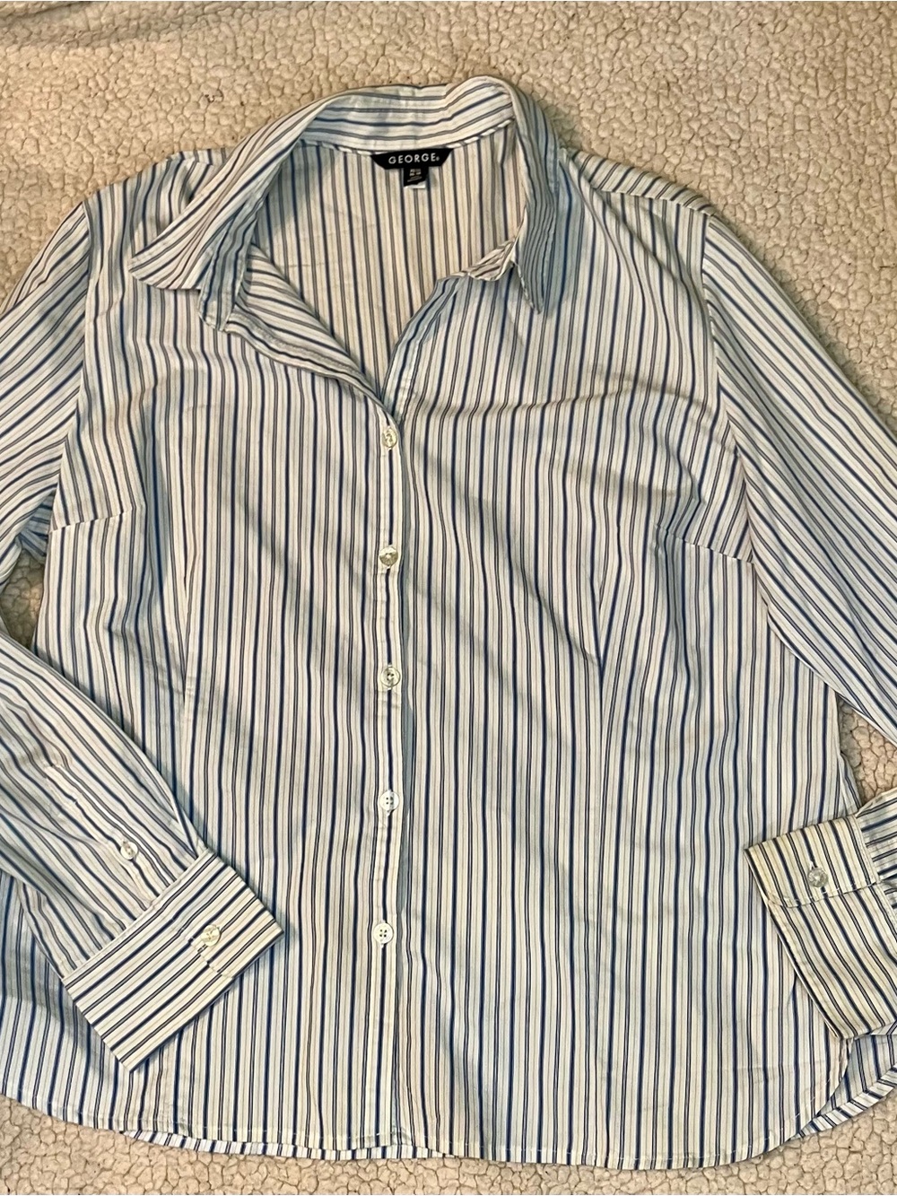 George Blue and White Striped Dress Shirt
